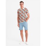 Ombre Men's shorts with elastic waistband and wash effect - light blue | Shoptok.si