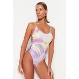Trendyol Abstract Patterned Round Neck Swimwear with Low-Cut Back Regular Leg Cene