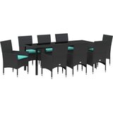  Set stola i stolica s jastukom 9 pcs Crna PE ratan | shoptok.hr