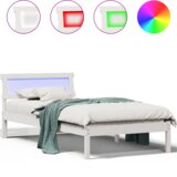 vidaXL okvir za posteljo z LED vzglavjem v beli barvi, 90 x 200 cm, trdi bor | Shoptok.si