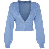 Trendyol Turquoise Crop Soft Textured Knitwear Cardigan Cene