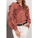 Fenzy elegantna bluza iz polprosojnega blaga z volančki vendella, roza Cene