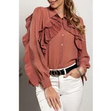Fenzy elegantna bluza iz polprosojnega blaga z volančki vendella, roza