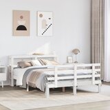 vidaXL Posteljni okvir z vzglavjem brez vzmetnice bel 140x190 cm Cene