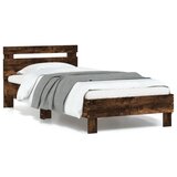 Maison Chic Posteljni okvir - Enojna postelja - Postelja za odrasle z vzglavjem in LED dimljeni hrast 90x190 cm-J9522, (21765760) | Shoptok.si