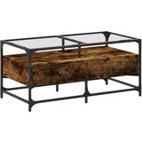 Maison Chic Klubska mizica - kavna mizica - Nizka mizica s steklom dimljeni hrast 98,5x50x45 cm jeklo, (21753302) Cene
