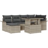 vidaXL 7-delni vrtni kavč set z blazinami svetlo sivi poli ratan | Shoptok.si