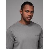 Ombre Men's cotton U-neck longsleeve with piping and chest print - grey | ePonuda.com