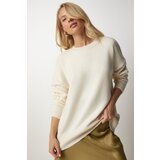  Women's Cream Crew Neck Oversized Knitwear Sweater | Shoptok.si