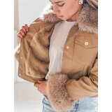 DStreet Kurtka skórzana damska z futerkiem kamelowa | Shoptok.si