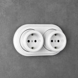  Elhard - Dvostruka zidna keramička retro utičnica sa okvirom SCHUKO 230V bela | Eponuda.com