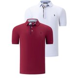 Dewberry DUAL SET T8582 MENS T-SHIRT-WHITE-BURGUNDY Cene