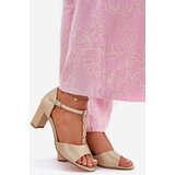 EVENTO Women's Sandals On A Heel With A Decorative Strap Eco Leather Gold Triavera | Shoptok.si