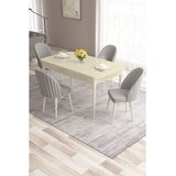 Hanah home trpezarijski set Roz, sto na razvlačenje i 4 stolice, krem ploča, bele noge, siva tkanina Babyface | Eponuda.com