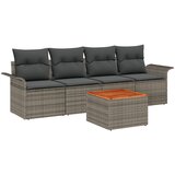 vidaXL Set vrtnih trosjeda od 5 dijelova sa jastučićima sivi poli rattan akacija, Dvosjedni vrtni trosjed s pohranom i jastučićima sivi poli rattan | shoptok.hr