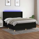  Box spring postelja z vzmetnico LED črna 160x200 cm blago Cene