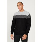 AC&Co / Altınyıldız Classics Men's Grey-black Standard Fit Normal Cut Crew Neck Colorblock Patterned Wool Knitwear Sweater. Cene