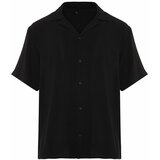 Trendyol Black Black Men's Oversize Fit Summer Short Sleeve Linen Look Shirt Shirt cene