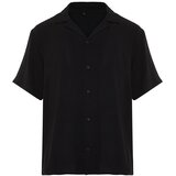 Trendyol Black Black Men's Oversize Fit Summer Short Sleeve Linen Look Shirt Shirt cene