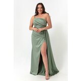 Lafaba Women's Mint Green One-Shoulder Plus Size Satin Evening Dress & Prom Dress Cene