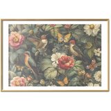  Plakat Flowers Birds and Butterflies - vintage-style illustration 60x40 Zlatni okvir s margom | shoptok.hr