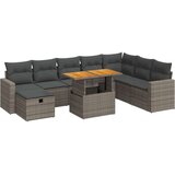 vidaXL Vrtna sedežna garnitura z blazinami 9-delna siv ratan/akacija | Shoptok.si