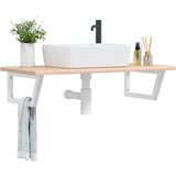  The Living Store Stenska polica za umivalnik jeklo in trdna hrastovina - Polica Za Umivalnik, (21486420) | Shoptok.si