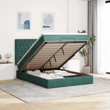 vidaXL Ottoman krevet s madracima i LED diodama tamnozeleni 140x190 cm baršun - Tamnozelena 140 x 190 cm Dizajn s gumbima | shoptok.hr
