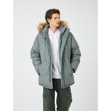 Koton Inflatable Coat Hooded Faux Für Detail Zippered With Snap Buttons.