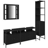 vidaXL 4-delni kopalniški set Črni hrast inženirski les | Shoptok.si