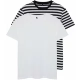 Trendyol White-Black Striped Basic Regular/Normal Fit 2-Pack Short Sleeve T-Shirt