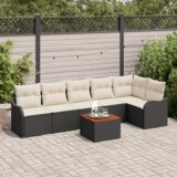 vidaXL 7-dijelni set vrtne sofe s jastucima Crni Poli ratan Akacija, 2-sjedalni set vrtne sofe s jastucima Crni Poli ratan | shoptok.hr