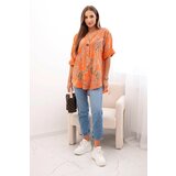 Kesi Włoski Women's cotton blouse with a butterfly pattern and buttons - orange | Shoptok.si