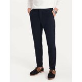 Ombre Men's pants with elastic waistband in delicate check - navy blue Cene