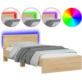 vidaXL Posteljni okvir z vzglavjem in LED sonoma hrast 100x200 cm, (21007174) Cene