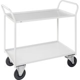 Kongamek Transportni voziček KM41, 2 polici z robom, DxŠxV 1070 x 550 x 1000 mm, bele barve, 2 vrtljivi in 2 fiksni kolesi | Shoptok.si