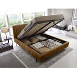 ELTAP Oker rumena oblazinjena zakonska postelja s prostorom za shranjevanje z letvenim dnom 180x200 cm Plissa – | Shoptok.si