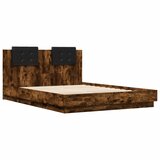  The Living Store Posteljni okvir z vzglavjem dimljen hrast 150x200 cm inž. les - Posteljni Okvir, (21450483) | Shoptok.si