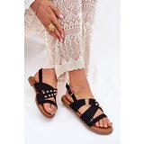 Boto Women's sandals on flat heels with golden studs black Zanira | ePonuda.com