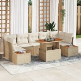 vidaXL 8-dijelni Vrtni Sofe Set S Jastučićima Bež Poli Ratan | shoptok.hr