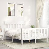 Maison Chic Posteljni okvir - Dvoposteljna postelja - Zakonska postelja brez vzmetnice bel 140x200 cm trdna borovina-J11409, (21770414) | Shoptok.si
