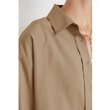 Trendyol Gray Single Pocket Boyfriend Wide Fit Cotton Woven Shirt Cene