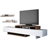 Furny Home Komplet bijele TV komode i zidnih polica u dekoru od tikovine Nirvanas | shoptok.hr