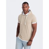 Ombre Men's casual cotton t-shirt with hood - beige | Shoptok.si