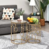  Set 2 stolića za kavu pomoćni staklene ploče Ø41x57 cm zlatni | shoptok.hr
