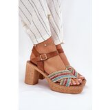 Zazoo Leather Heeled Sandals With Braiding On Straps Brown 40460 | Shoptok.si