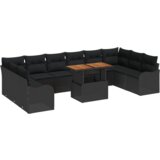 vidaXL 11-dijelni set vrtnih sofa s jastučićima crni poli ratan akacija, 2-sjedalni vrtni kauč s jastučićima crni poli ratan | shoptok.hr