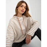 Fashion Hunters Camel and white loose striped hoodie Cene