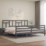vidaXL Posteljni okvir z vzglavjem siv 200x200 cm trden les Cene