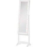 HOMCOM nastavljiva ogledalna omarica za nakit z lučkami LED, les, toplo bela, 36x30x136 cm, (20745678) Cene